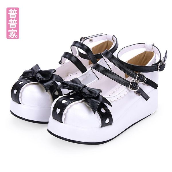 

dress shoes princess sweet lolita original soft sister round head lace bow muffin thick bottom fashion women pu8971, Black