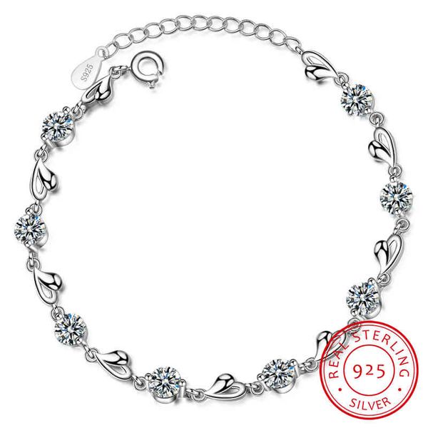 

delicate 925 sterling silver zircon love heart shaped bracelets for women valentines gift wedding jewelry s-b227, Golden;silver