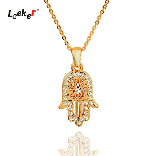 

pendant necklaces leeker charm hand necklace for women rose gold color chain cubic zircon fashion jewelry 2021 arrival 681 lk8, Silver