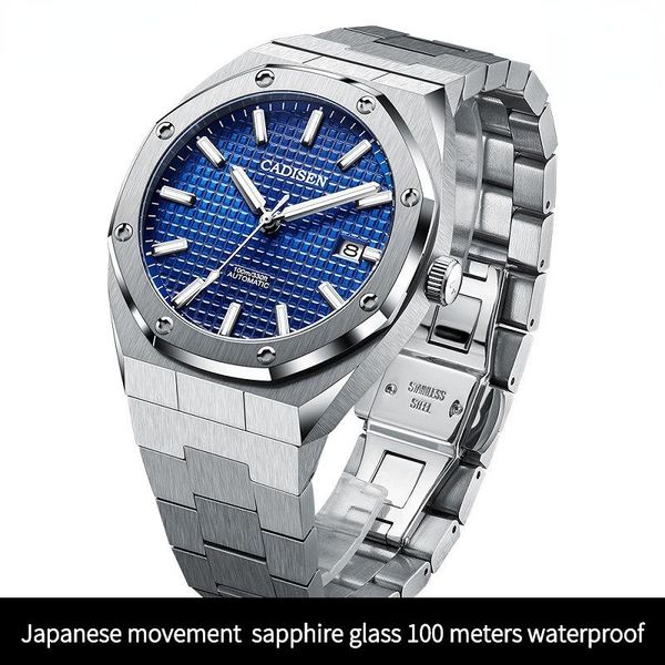 

wristwatches japanese movement automatic watch men stainless steel mechanical wristwatch sapphire glass waterproof watches reloj hombre, Slivery;brown