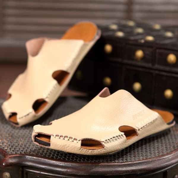 

slippers summer men's shoes british style cool trend one word tide drag, Black