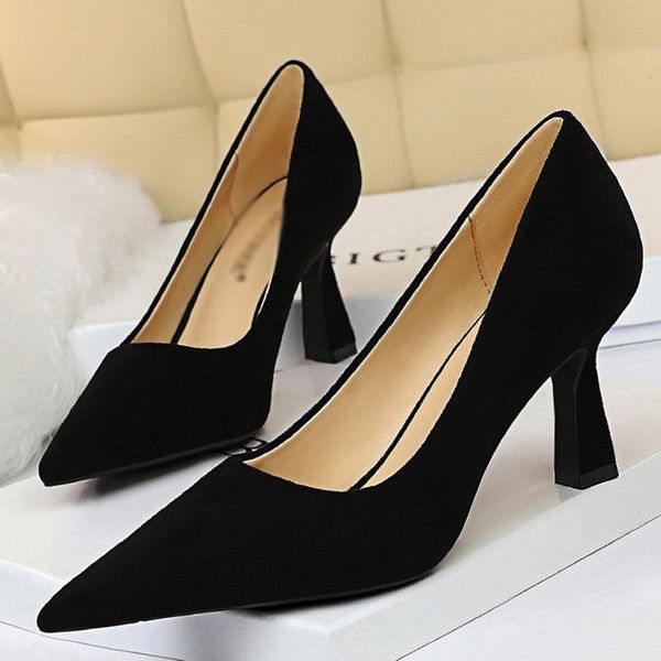

dress shoes high heel women pump party wedding ladies office design flocking 7.5cm heels career thin pumps, Black