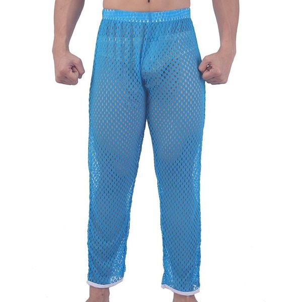 

men's sleepwear transparent mesh grid pants men pajama man see through full length trousers nightwear sleep bottoms, Black;brown