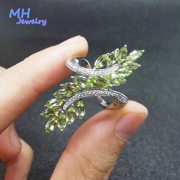 

cluster rings mh natural peridot gemstone luxury solid real 925 sterling silver fine jewelry gift party woman engagement ,box, Golden;silver