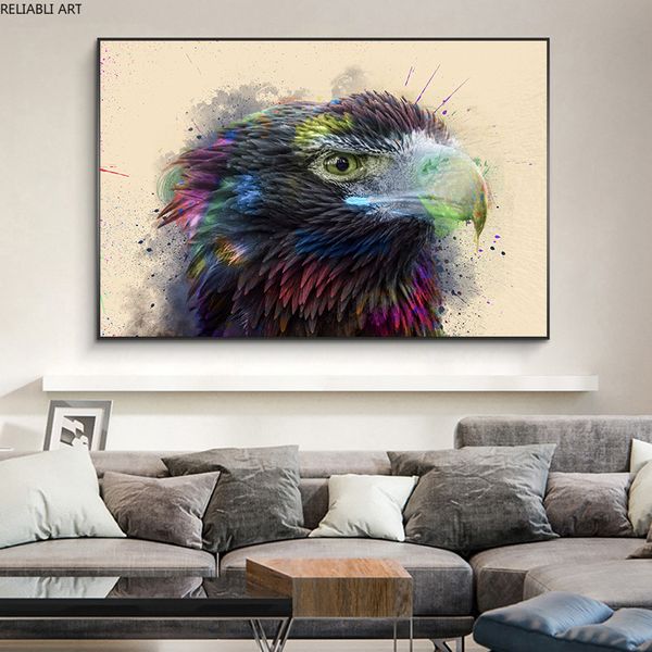 Pittura decorativa animale moderna HD Aquila Uccello Immagine artistica Ritratto Tela colorata Decorazione murale Soggiorno Poster e stampa