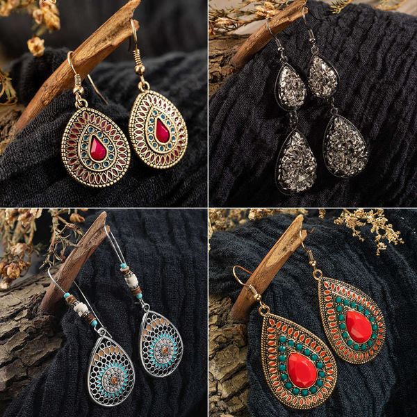 

boho bohemian india ethnic colorful dangle clothing earrings for women water drop ear ornaments bruiloft accessory jewels, Golden