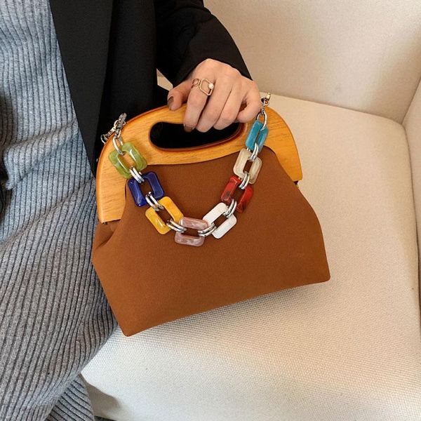 

evening bags 2021 wood clip retro fashion frosted buckle chain handbag female simple casual one-shoulder messenger bag