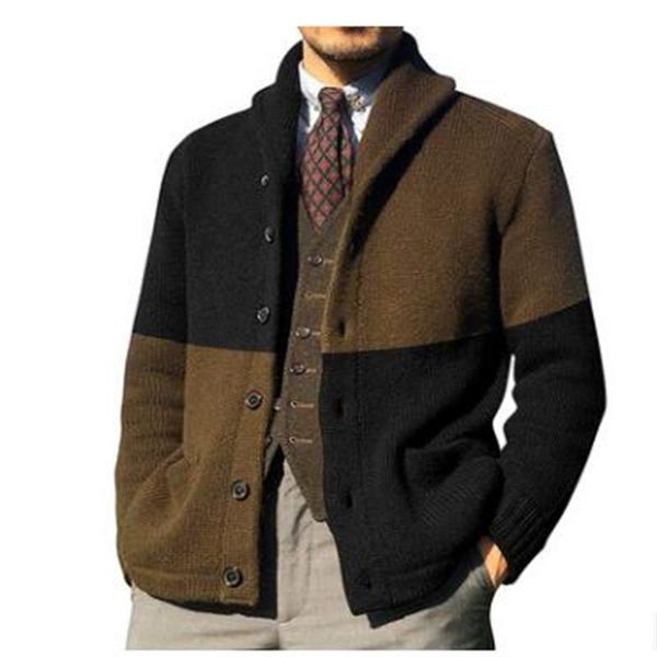

men's sweaters 2021 british style knit outerwear men/youth acrylic lapel color matching single-breasted long sleeve casual cardigan swe, White;black
