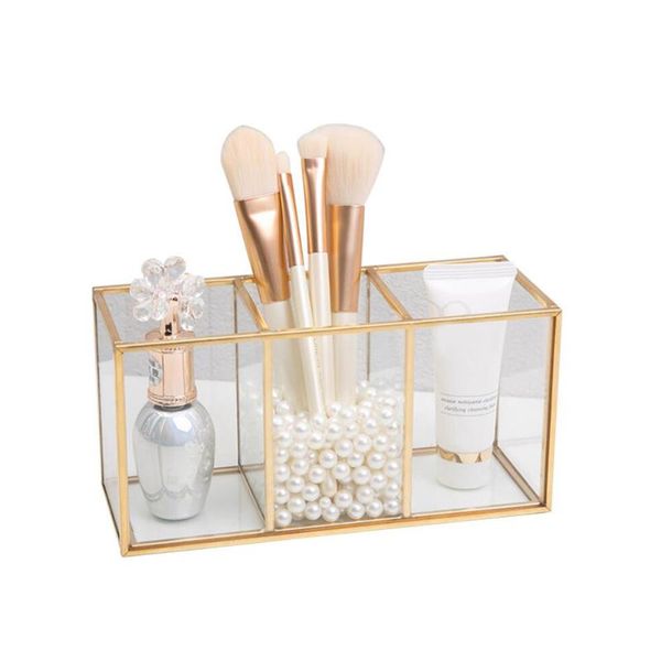 

storage boxes & bins transparent glass makeup brush box gold cosmetics container ring pencil lipstick holder make up brushes organizer