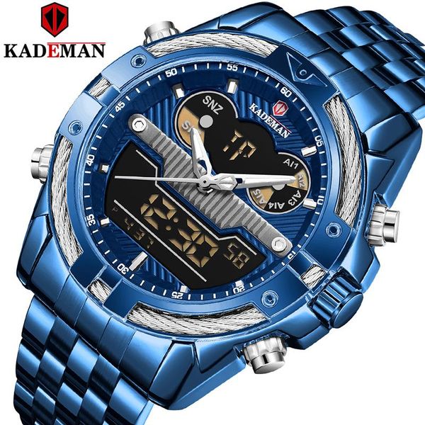 

watch men fashion business watches electronic quartz dual display steel belt waterproof male clock relojes wristwatches, Slivery;brown