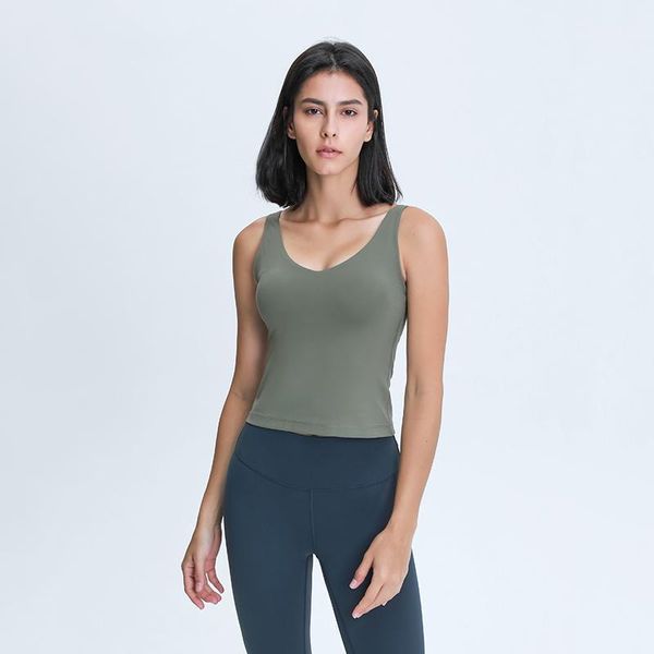 

yoga outfit women's v-neck workout slim fit cotton feel sport tank running vest sleeveless exercise shirts with removable pads