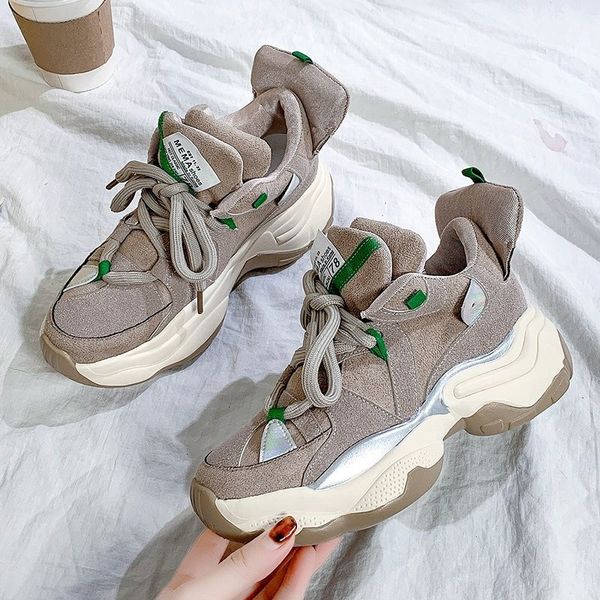 

Fashion Women Shoes High-Top Sport Shoes Winter Warm Shoes Increase Sneakers Ins Popular Old Daddy Casual for Ladies, Khaki