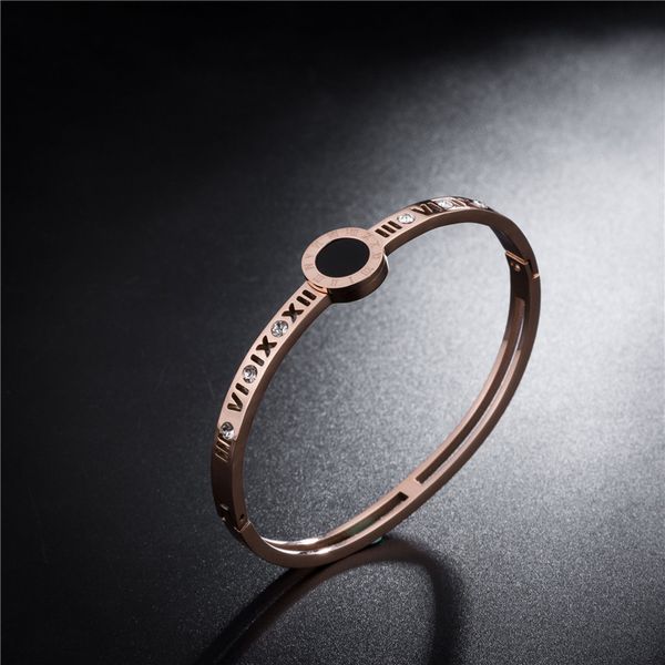

new popular rose gold stainless steel diamand insert bangle black round charm bracelets