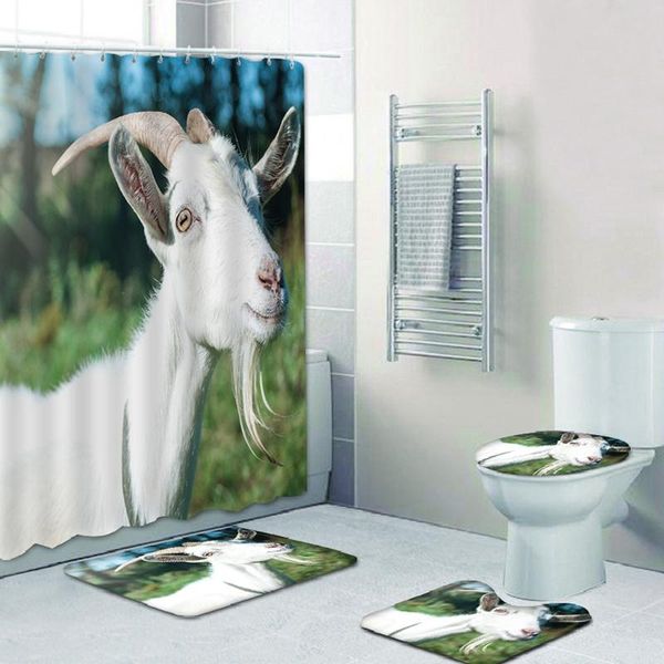 

shower curtains lovely sheep cattle squirrel goat pig deer panda 4 pcs polyester bathroom sets curtain toilet cover nonslip bath mat pad