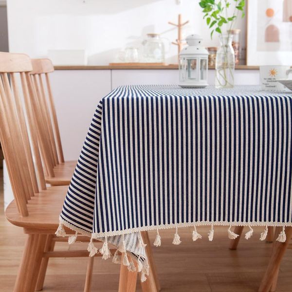 

table cloth nordic striped lattice waterproof oil-proof tablecloth coffee desk cover towel banquet with broom tassel lace