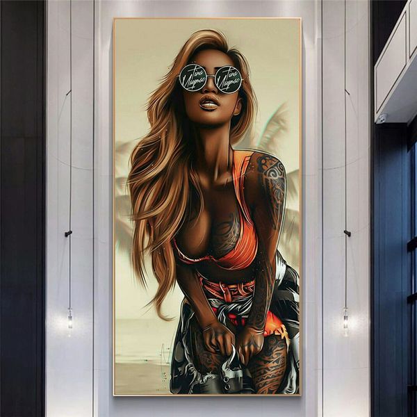 Abstrato sexy tatuagem menina arte impressão pintura pintura moda moderna parede imagem sala de visitas decoração de casa