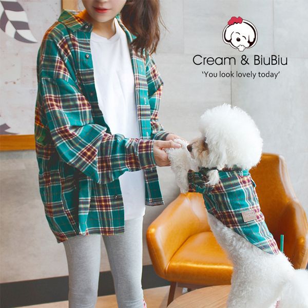 

dog apparel pet clothes cream & biubiu cloth cat spring and summer thin parent-child plaid shirt