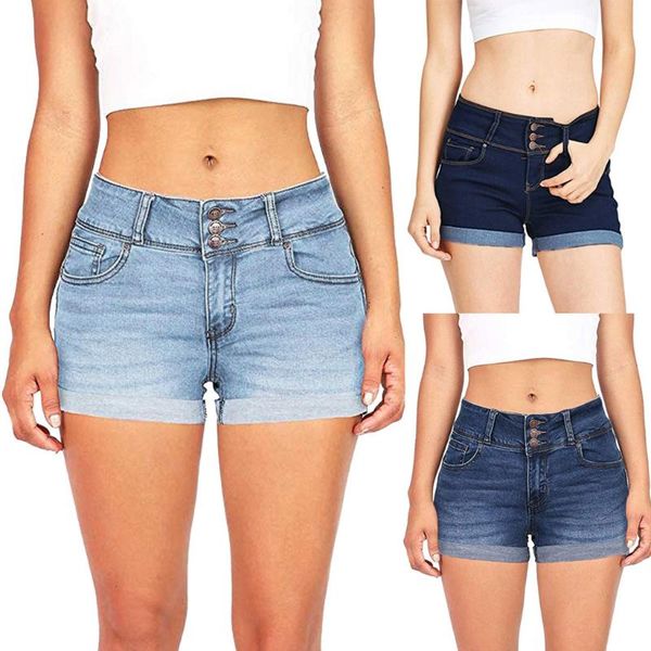 

women's jeans woman's woman feminina high waist ripped for women waisted washed solid short mini denim pants #50, Blue