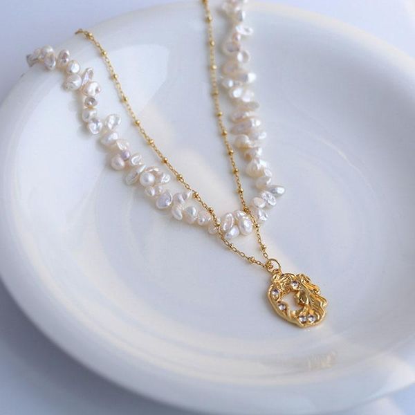 

chokers women baroque pearl necklace floral petal choker jewelry for party high quality, Golden;silver