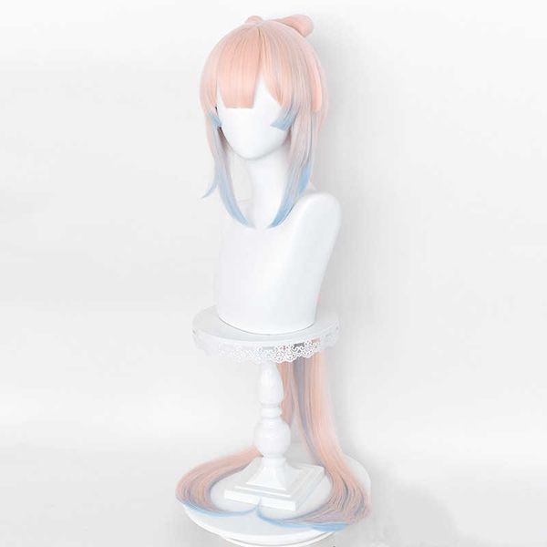 

game genshin impact kokomi cosplay wig long light pink blue heat resistant synthetic hair s cap y0913245h, Black