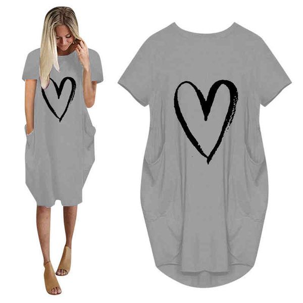 

casual dresses european and american summer dress valentine's day stamped heart skirt with irregular pocket 4qcs, Black;gray
