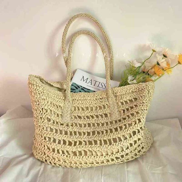 

shopping bags high capacity large summer beach straw simple luxury brand fashion travel ladies shoulder handbags and purses 220303