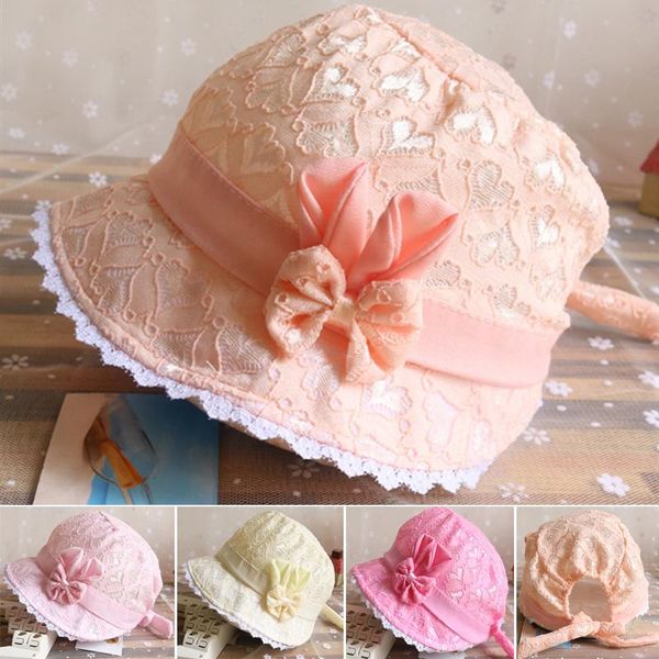 

cute lace breathable baby hat mesh cap bow-knot basin sweet girls sunshade toddler caps children visor & hats, Yellow