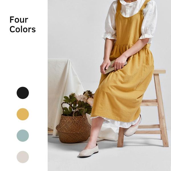 

aprons creative cotton linen cross back apron housework baking wrap with pocket florist dress solid color garden kichen