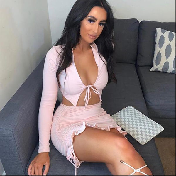 

dgirl pink pleated casual women tracksuits two piece set bow short skirt autumn tracksuit high stretch 2, Gray