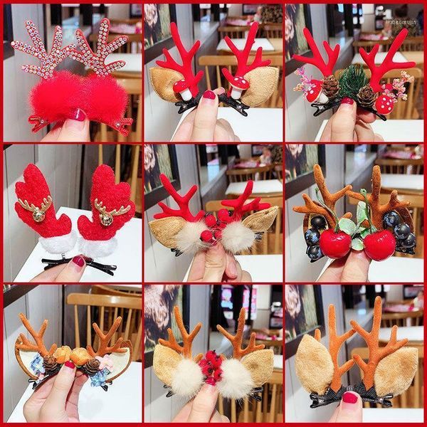 

pcs/set merry christmaschildren deer horns branch flower twig hair band girls lovely headband fancy head christmas clips1, Slivery;white