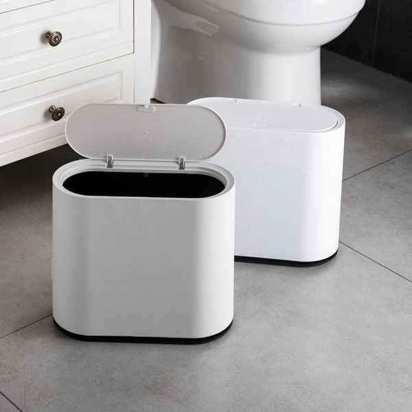 

waste bins oval push-type trash can clamshell cover plastic slim pedal bin, white/grey