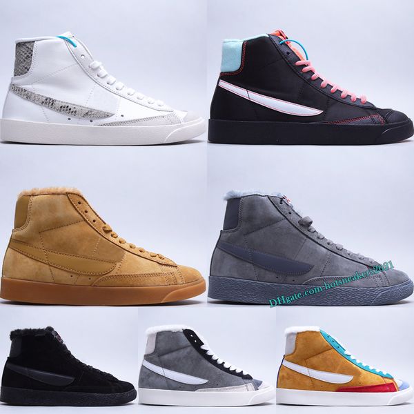 

wholesale blazers mid skateboard shoes winter university red brown dark gray white serpentine us5.5-11 outdoor keep warm cotton short boots, Black