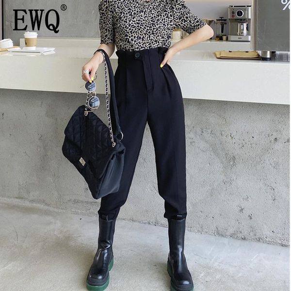 

women's pants & capris [ewq] 2021 spring autumn office lady loose wild solid long length high waist slim thin casual wide leg tx427, Black;white