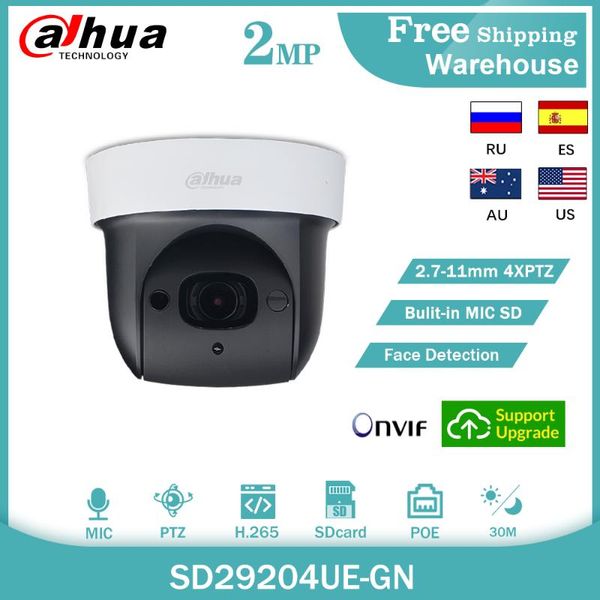 

cameras dahua 2m sd29204ue-gn ptz camera 4x zoom starlight poe face detection built-in mic sd card h.265 mini cctv security dome