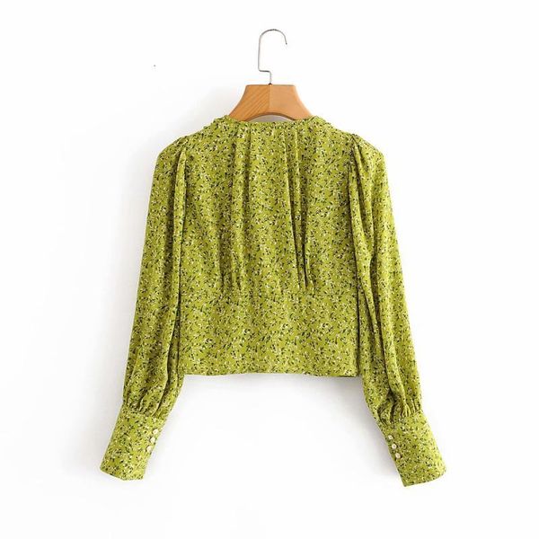 

women blouses french-style green small flower pearl button-up long-sleeved shirt holiday short style foreign-style clothing, White