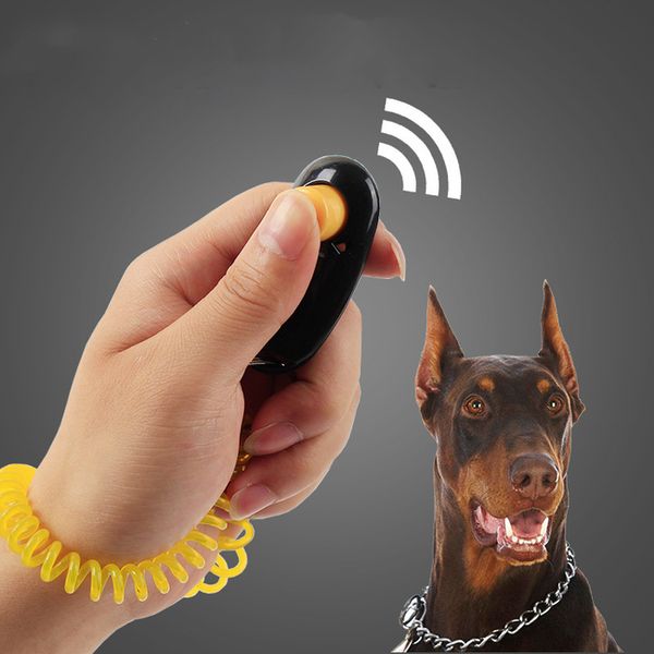 Dog Button Clicker Pet Sound Trainer con cinturino da polso Click Training Tool Guida agli aiuti Animali domestici Cani Forniture 11 colori disponibili
