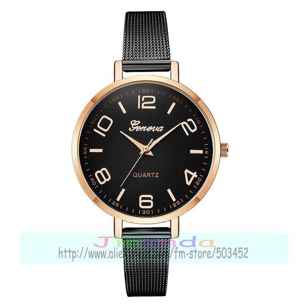 

wristwatches 100pcs/lot fashion big number geneva mesh watch elegance quartz casual wrist wholesale lady women clock for girl, Slivery;brown