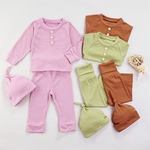 

clothing sets 3pcs baby fall tracksuit solid color long sleeves pullover + elastic waist pants hat casual suit for toddler girls boys 0-2y, White