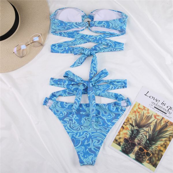 

bandeau bikinis women swimsuit swimwear female print bandage brazilian bather bikini set biquini bathing suitby air
