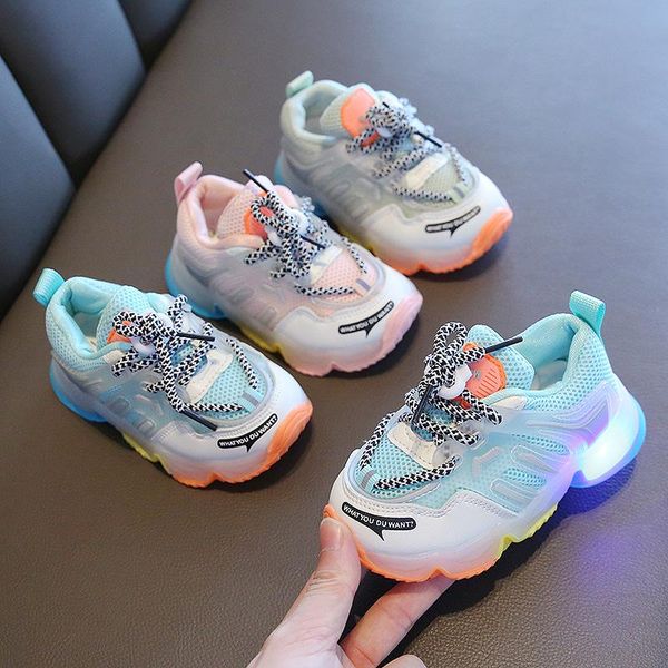 

athletic & outdoor kids toddler shoes led glowing sneakers with light children running non-slip fashion luminous sport for girls boys, Black
