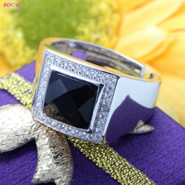 

cluster rings bocai s925 sterling silver for men luxury resplendent black diamond zircon men's adjustable thai fashion male ring, Golden;silver