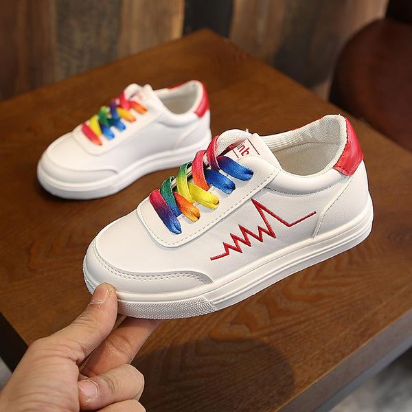 

sneakers 2021 spring summer children's small white shoes fashion kids lace up running toddler brand girls boys flats, Black;red