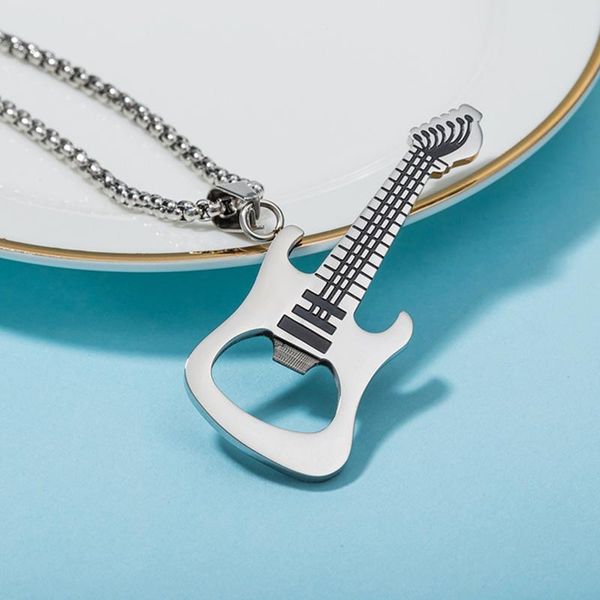 

pendant necklaces jewelry for neck male accessories stainless steel couples guitar mens fashion corkscrew necklace hip hop rock, Silver