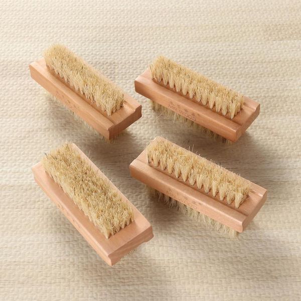 

nail brushes 4pcs natural cleaning brush bath non-slip wooden two-sided hand and with wood handle, Yellow