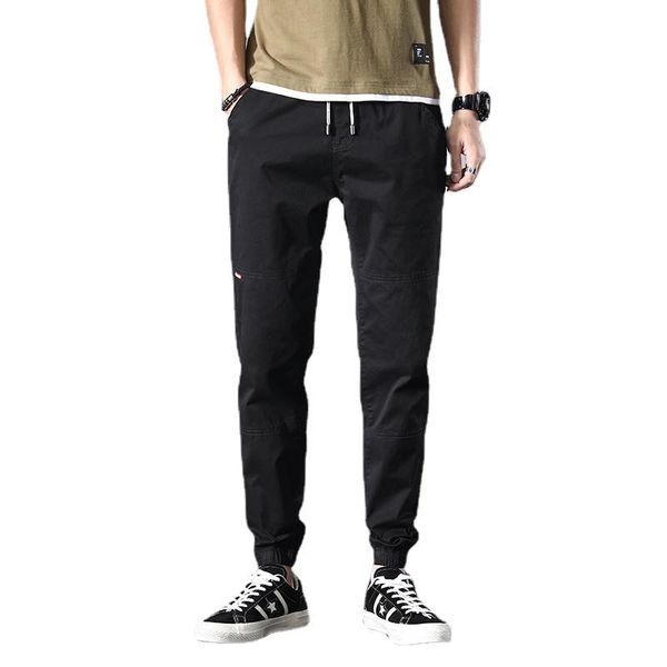 

men's pants jogging summer casual slim-fit and ankle trousers lightweight solid color loose overalls 9-point, Black