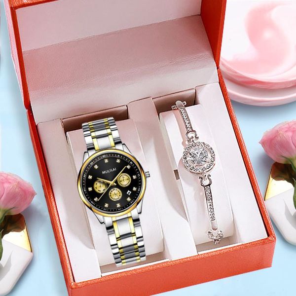 

wristwatches women watches ladies steel women's bracelet female waterproof clock watch box gift set relogio feminino, Slivery;brown