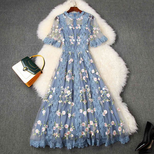 

dresses european and american women's clothing summer style with short sleeves gauze flower embroidery fashionable dress 6uq6, Black;gray