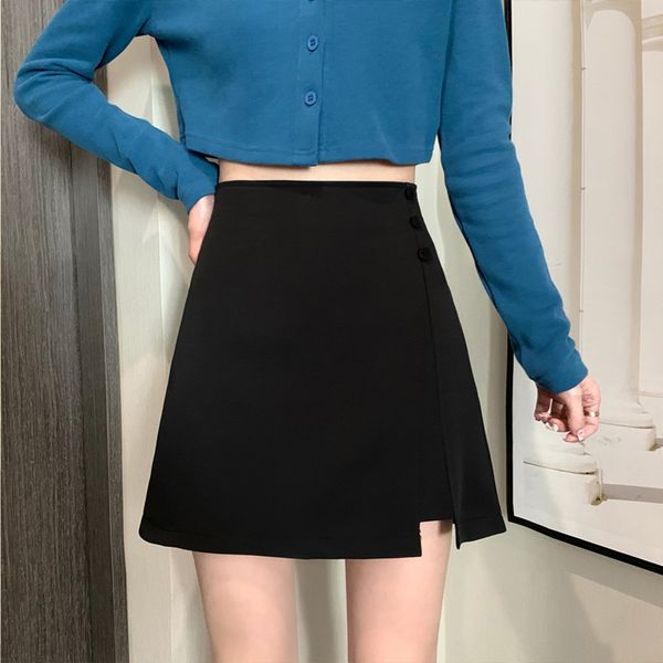 

korean fashion skirts high-waisted woman summer solid above knee mini women clothing black for female ol 210427
