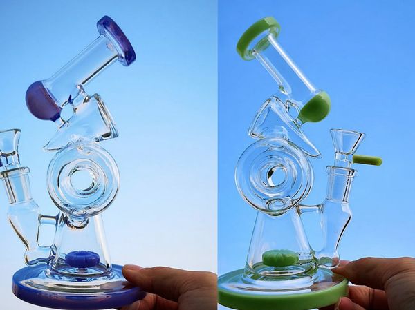 8 polegadas hookahs originais bongos sidecar design de vidro bong duplo recycler pilha de petróleo fullted donut perc tubulações de água 14mm articulação feminina com tigela