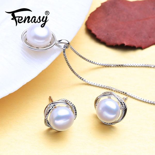 

natural freshwater pearl jewelry sets 925 sterling silver necklace for women round pendant with stud earrings bracelet, &, Black